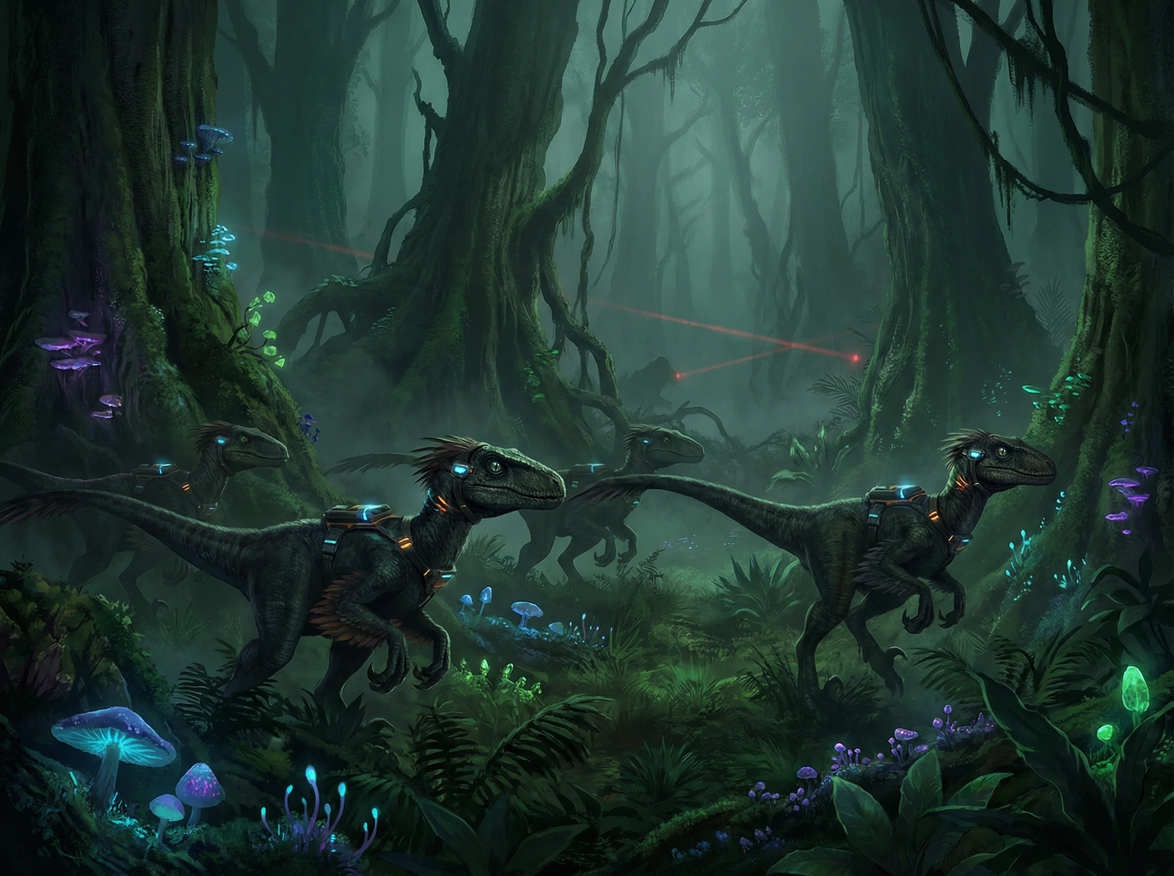 迅猛龙群在丛林中狩猎 - 恐龙公园高智商掠食者